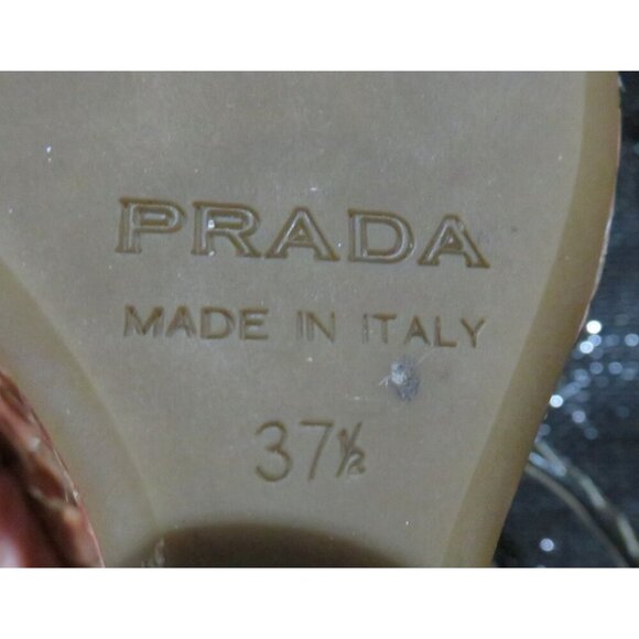 Prada Italian Snakeskin & Croc Embossed Leather Wedges Pink & Gold 37.5 US 7.5 - Picture 8 of 11